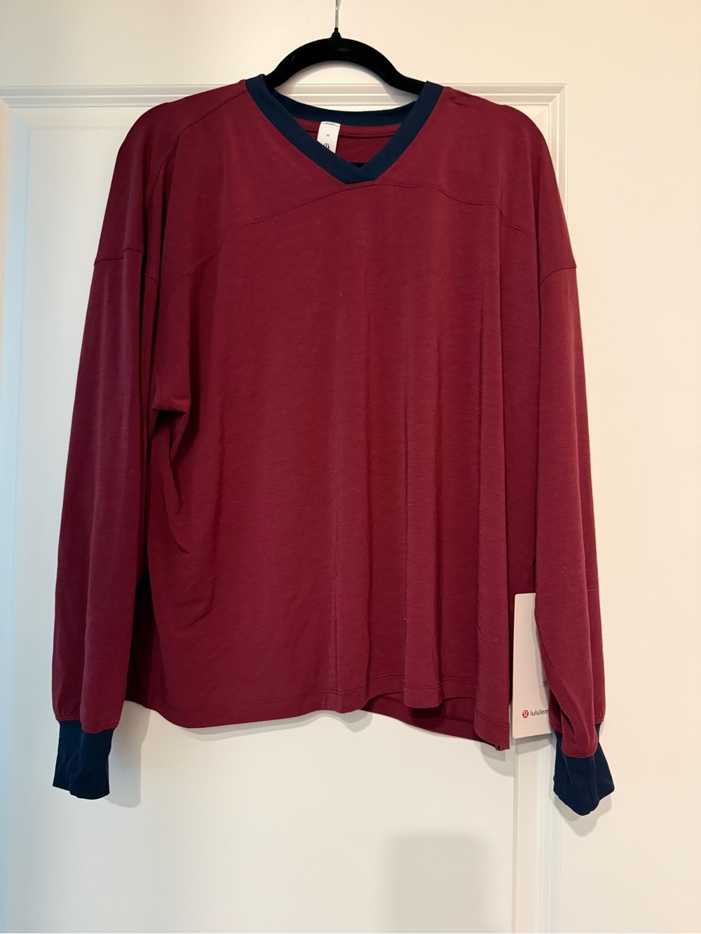 lululemon athletica womens Long Sleeve Maroon Top with Navy Trim